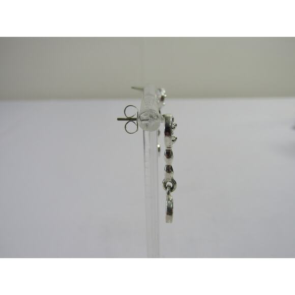 Silver Tone Oval Stud Drop Earrings 1" Minimalist Neutral Boho Cottagecore - Picture 4 of 6